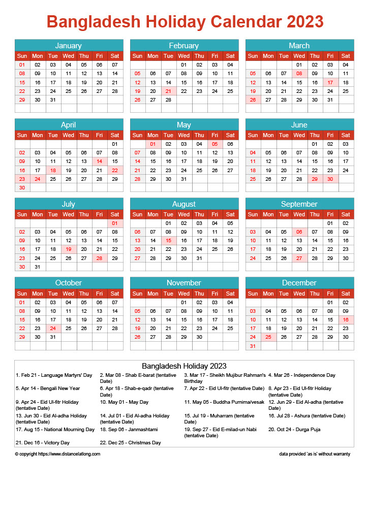 Download Free Printable 2023 Monthly Calendar With Bangladesh Holidays