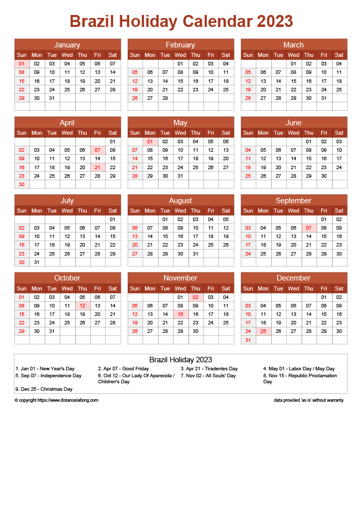 Download Free Printable 2023 Monthly Calendar With Brazil Holidays ...