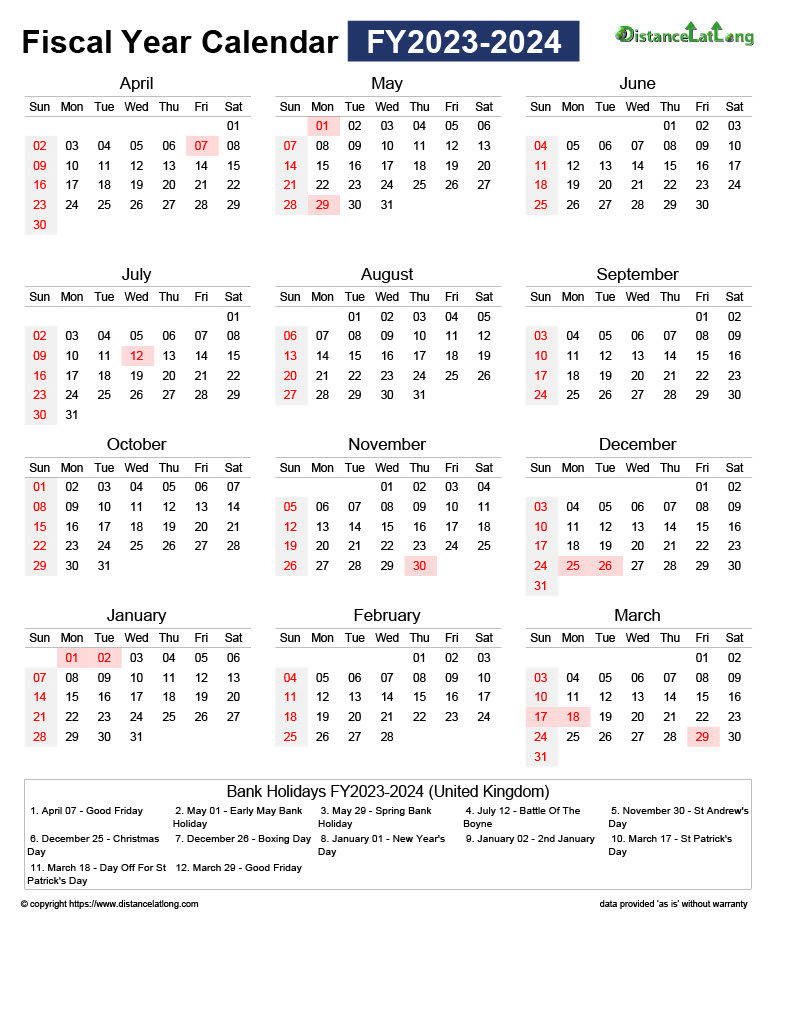 Download Free Printable Fiscal 2024 Monthly Calendar With United ...
