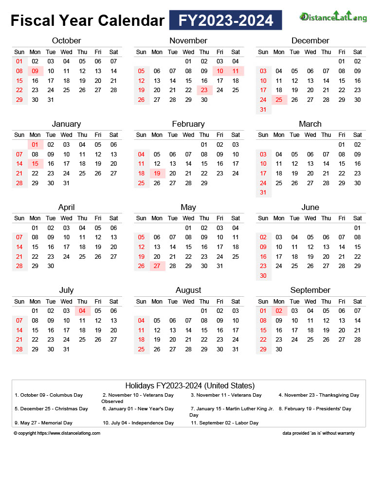 Download Free Printable Fiscal 2024 Monthly Calendar With Unitedstates