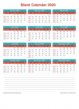 Calendar horizintal grid sunday to saturday blank with note bottom ...