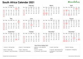Calendar Horizintal Week Underline With Month Split Sun Sat Public Holiday South Africa Landscape 2021