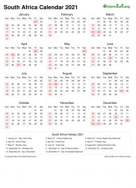 Calendar Horizintal Week Underline With Month Split Sun Sat Public Holiday South Africa Portrait 2021